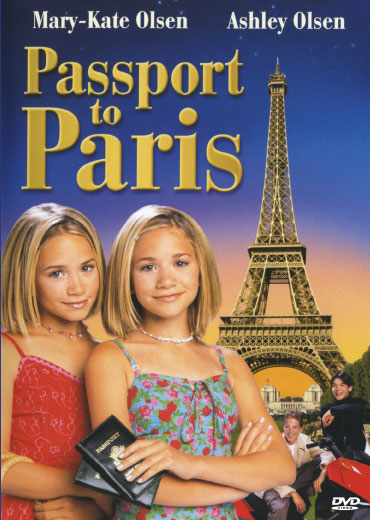 Passport to Paris DVD featuring Olsen Twins, romance and family film with colorful scene from the movie.
