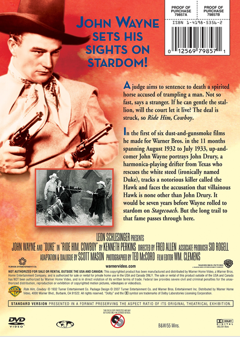 Screenshot from the DVD "Ride Him, Cowboy" starring John Wayne, showing a cowboy in action scene from the classic Western film.