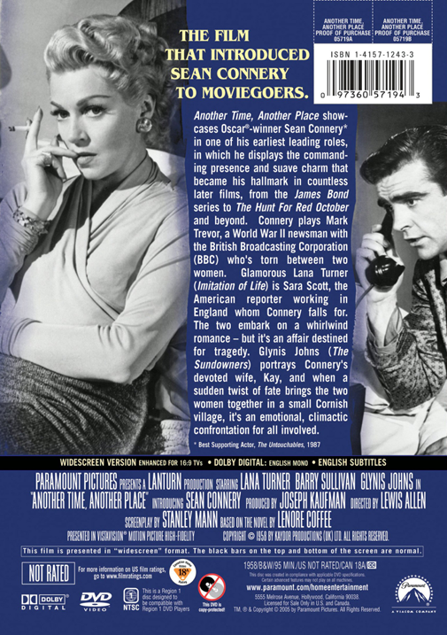 DVD cover of "Another Time, Another Place" drama featuring Lana Turner and Barry Sullivan, from FilmClassicsOnDVD.