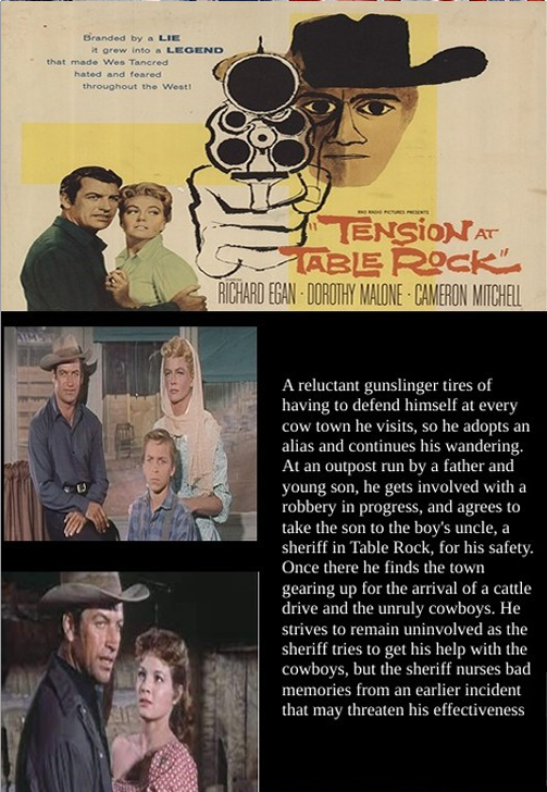 Screenshot from the Western DVD "Tension at Table Rock" featuring Richard Egan and Dorothy Malone, released by FilmClassicsOnDVD.