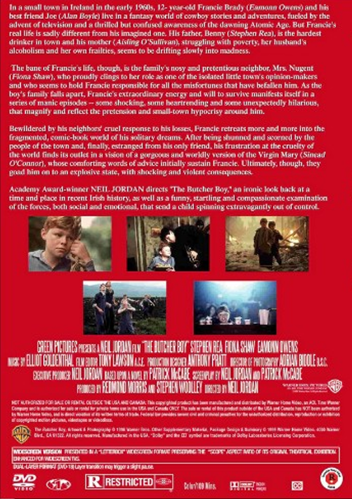 DVD cover for The Butcher Boy comedy movie featuring Stephen Rea and Fiona Shaw, from FilmClassicsOnDVD.