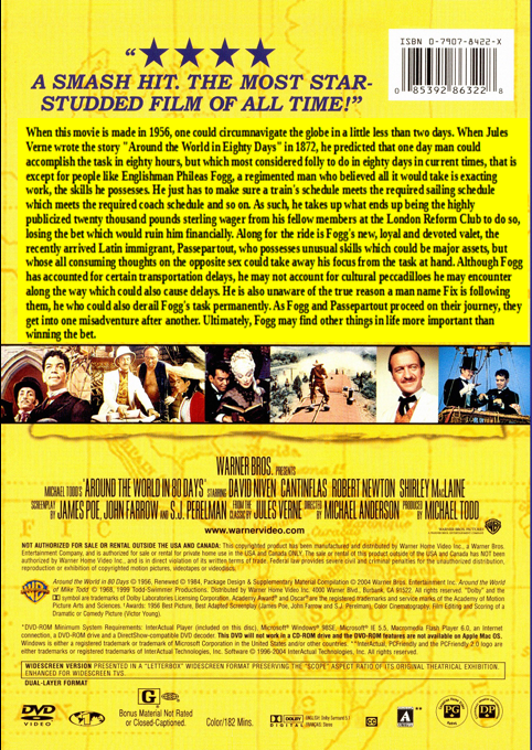DVD cover of "Around the World in 80 Days" featuring David Niven and Cantinflas, a classic adventure movie from FilmClassicsOnDVD.