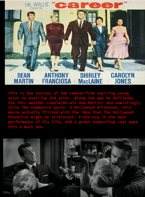 DVD cover for "Career" drama movie featuring Dean Martin and Anthony Franciosa, from FilmClassicsOnDVD.