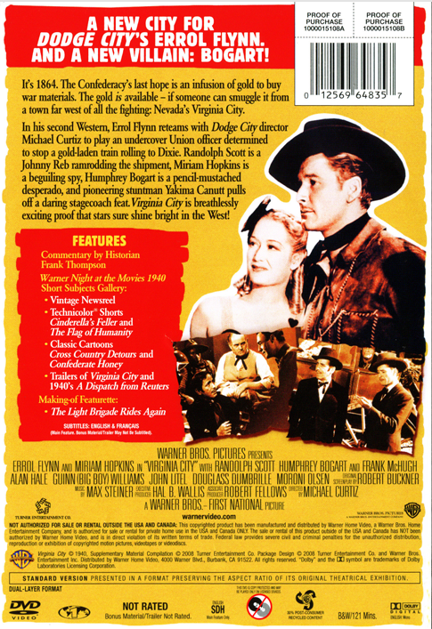 Virginia City on DVD, Western, Errol Flynn, Miriam Hopkins