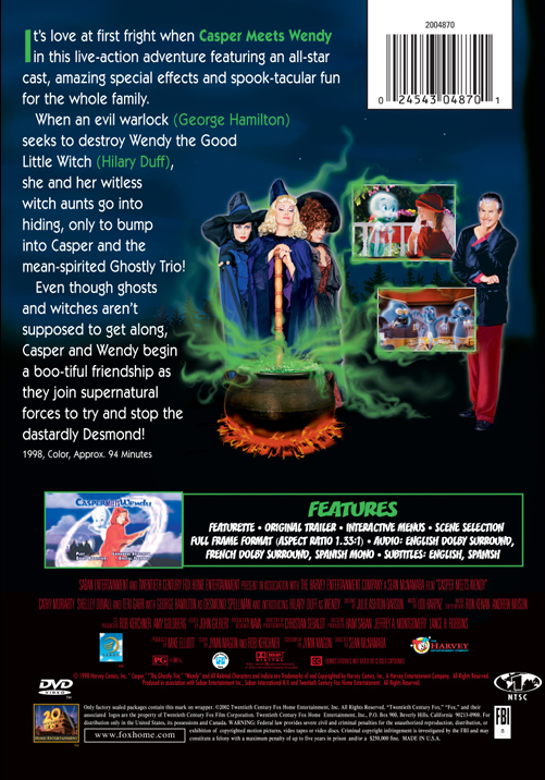Screenshot from Casper Meets Wendy DVD featuring animated characters, with Cathy Moriarty and Shelley Duvall in a scene.