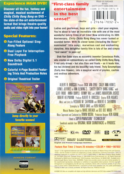Chitty Chitty Bang Bang DVD featuring Dick Van Dyke and Sally Ann Howes, adventure movie from the FilmsClassicsonDVD collection