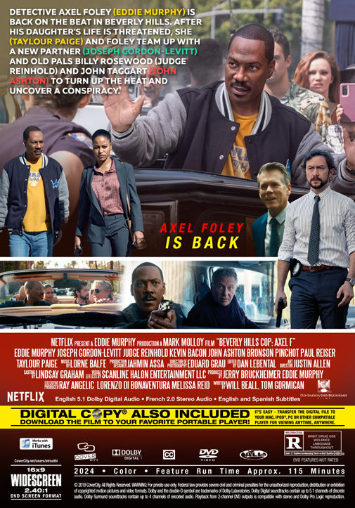DVD cover of Beverly Hills Cop featuring Axel F, starring Eddie Murphy and Joseph Gordon-Levitt, from FilmClassicsOnDVD.