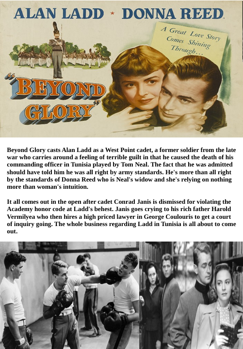 Screenshot from the DVD "Beyond Glory" featuring Alan Ladd and Donna Reed, a drama film in the Movies & DVDs category.