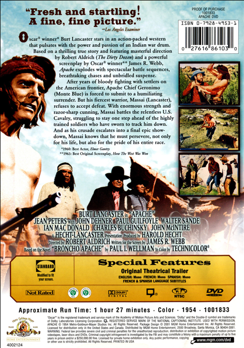 Screenshot from the Western movie Apache on DVD starring Burt Lancaster and Jean Peters, featuring a scene with cowboys in the desert.