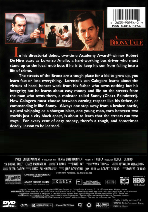 A Bronx Tale on DVD, Crime, Robert De Niro, Chazz Palminteri