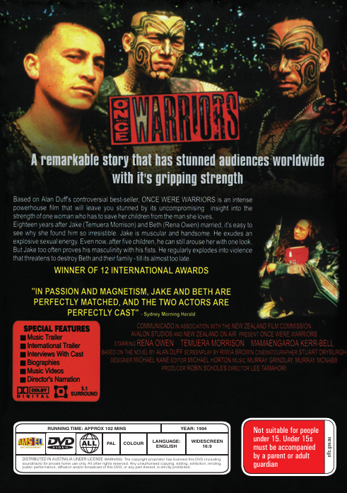 Screenshot of the DVD cover for "Once Were Warriors" starring Temuera Morrison, a crime and drama movie on DVD.