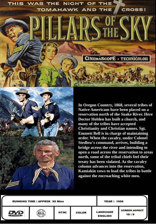 DVD cover of "Pillars of the Sky" featuring Jeff Chandler and Dorothy Malone, an action movie from FilmClassicsOnDVD.