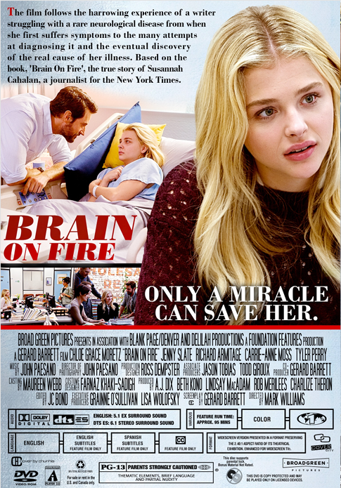DVD cover of "Brain on Fire" drama featuring Chloë Grace Moretz and Thomas Mann from FilmClassicsOnDVD.