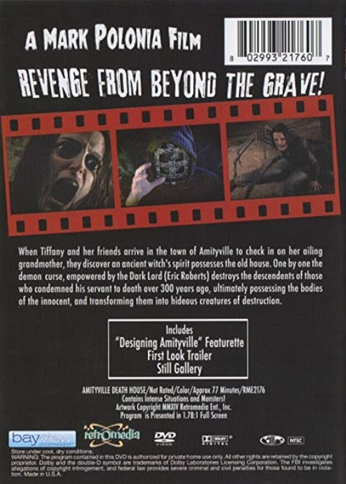 Screenshot from the Amityville Death House DVD, a horror movie featuring Kyrsten St. Pierre and Michael Merchant.