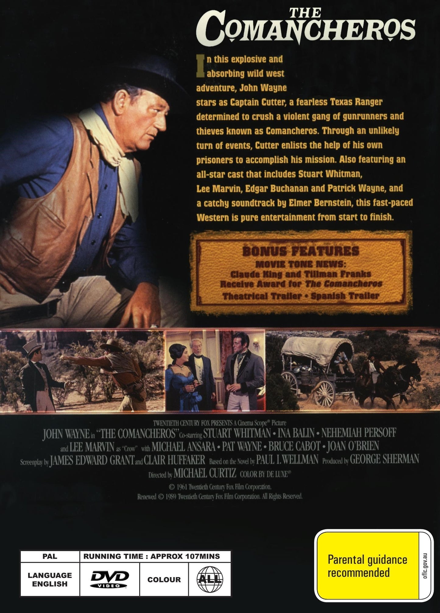 Cover image of The Comancheros DVD by Timeless Classic DVD, featuring Western movie artwork with cowboys and desert scenery.