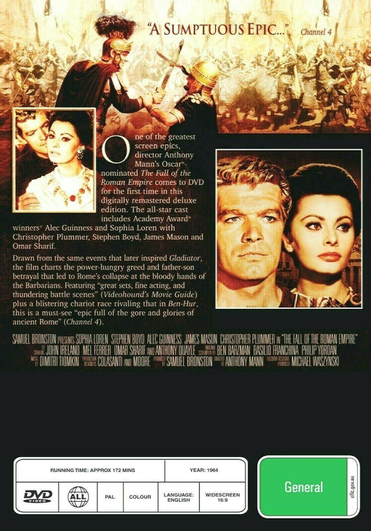 Buy Online The Fall of the Roman Empire - DVD - Sophia Loren, Alec Guinness | Best Shop for Old classic and hard to find movies on DVD - Timeless Classic DVD