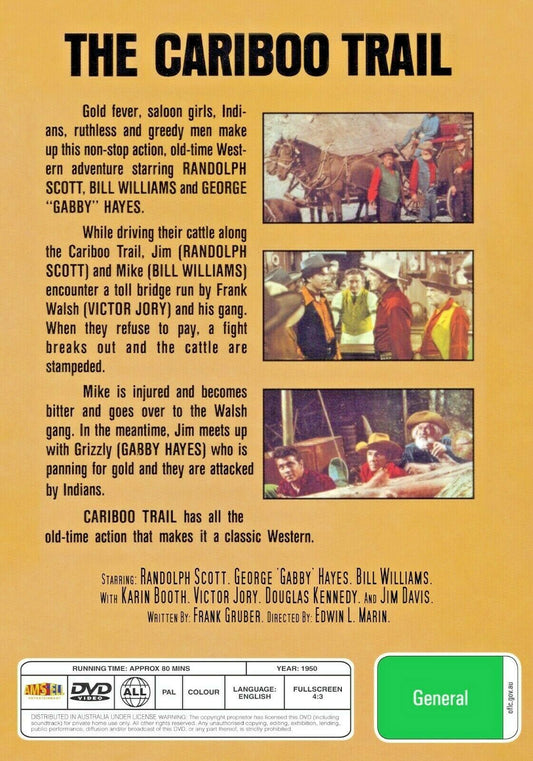 Buy Online The Cariboo Trail (1950) - DVD - Randolph Scott - WESTERN | Best Shop for Old classic and hard to find movies on DVD - Timeless Classic DVD