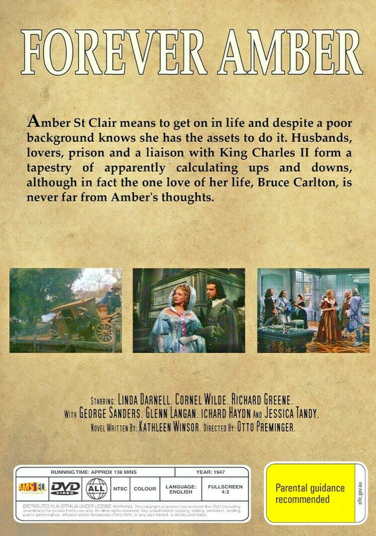 Buy Online Forever Amber (1947) - DVD - NEW - Linda Darnell, Cornel Wilde | Best Shop for Old classic and hard to find movies on DVD - Timeless Classic DVD