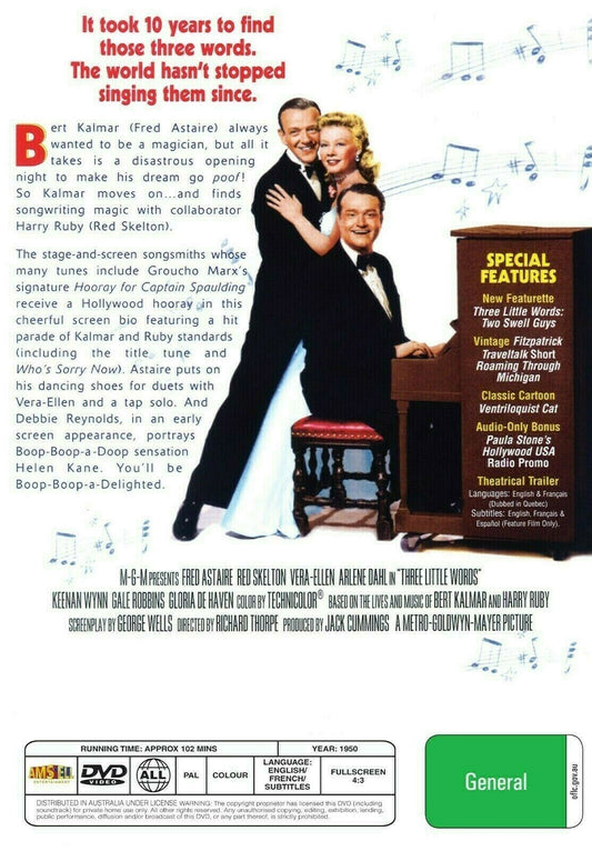 Buy Online Three Little Words (1950) - DVD  -  Fred Astaire, Vera-Ellen | Best Shop for Old classic and hard to find movies on DVD - Timeless Classic DVD