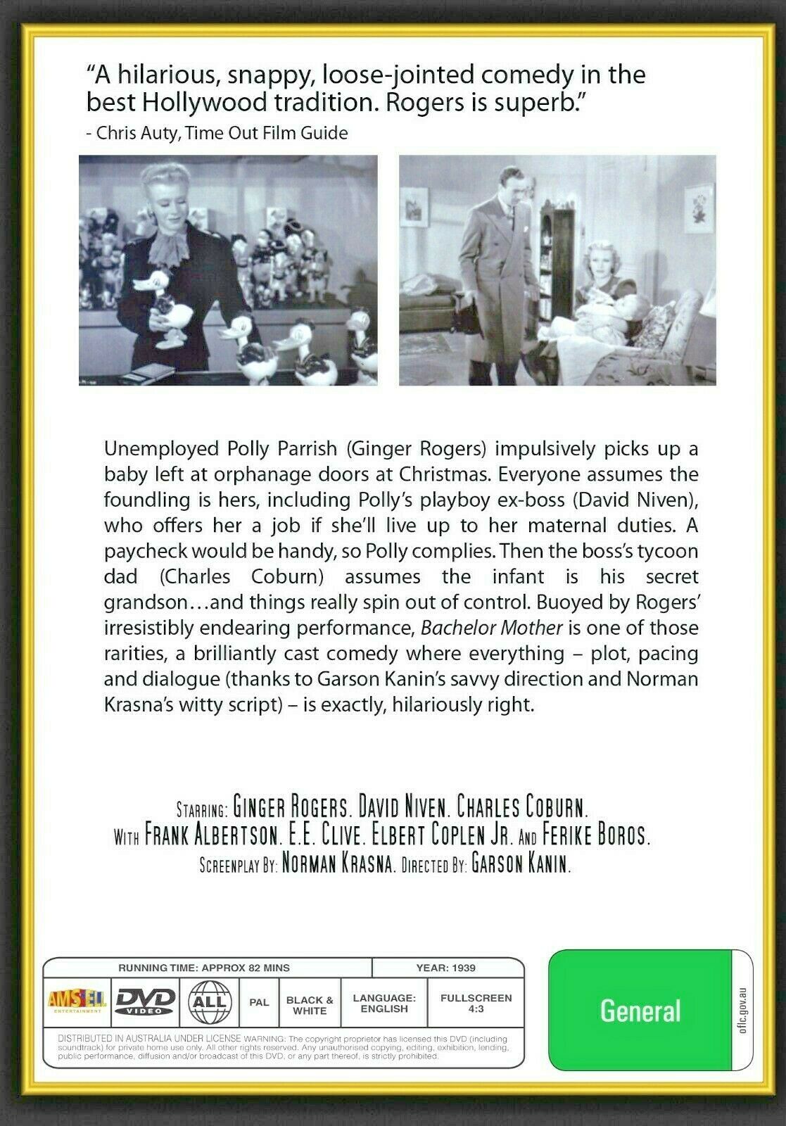 Buy Online Bachelor Mother (1939) - DVD - Ginger Rogers, David Niven | Best Shop for Old classic and hard to find movies on DVD - Timeless Classic DVD
