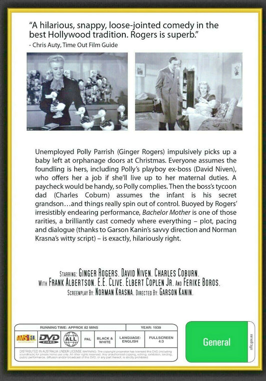 Buy Online Bachelor Mother (1939) - DVD  - Ginger Rogers, David Niven | Best Shop for Old classic and hard to find movies on DVD - Timeless Classic DVD