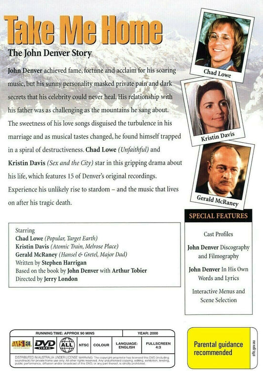 Buy Online Take Me Home: The John Denver Story - DVD - Chad Lowe, Kristin Davis | Best Shop for Old classic and hard to find movies on DVD - Timeless Classic DVD