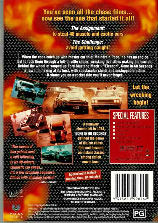 Buy Online Gone in 60 Seconds - Classic 1974 Original REGION 4 DVD | Best Shop for Old classic and hard to find movies on DVD - Timeless Classic DVD