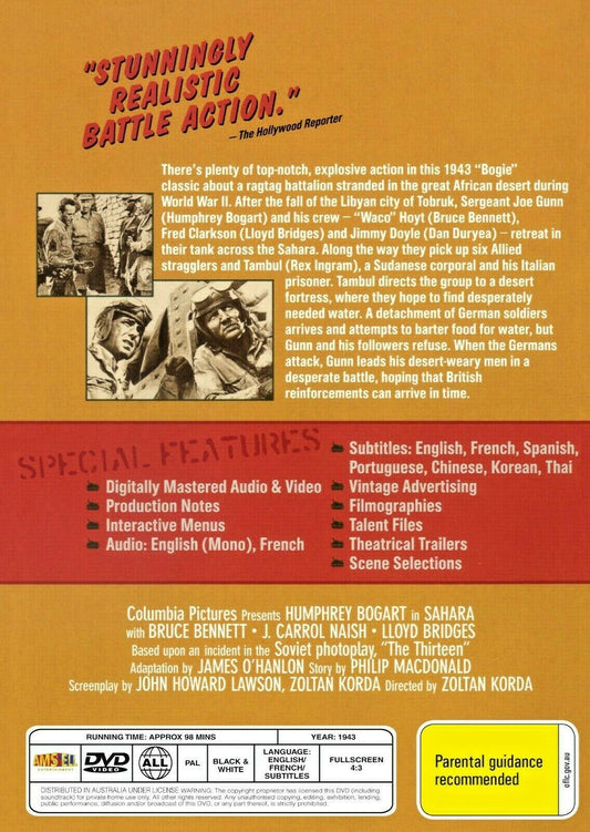 Buy Online Sahara (1943) - DVD - Humphrey Bogart, Bruce Bennett | Best Shop for Old classic and hard to find movies on DVD - Timeless Classic DVD