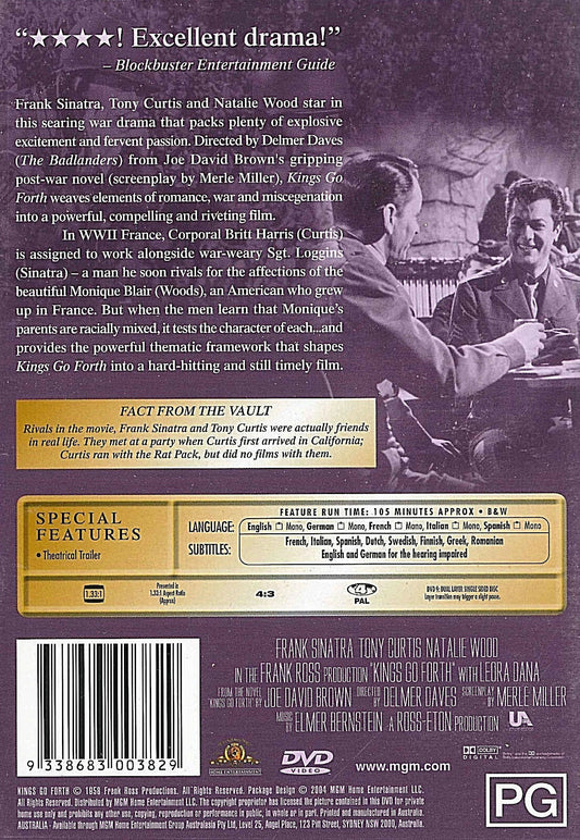 Buy Online KINGS GO FORTH Frank Sinatra Tony Curtis Natalie Wood War Drama REGION 4 DVD | Best Shop for Old classic and hard to find movies on DVD - Timeless Classic DVD