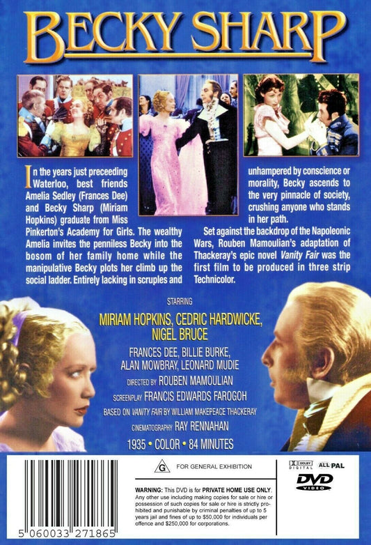 Buy Online Becky Sharp (1935) - DVD - Miriam Hopkins, Frances Dee | Best Shop for Old classic and hard to find movies on DVD - Timeless Classic DVD
