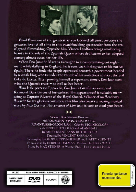 Buy Online Adventures of Don Juan (1948) - DVD - NEW - Errol Flynn, Viveca Lindfors | Best Shop for Old classic and hard to find movies on DVD - Timeless Classic DVD