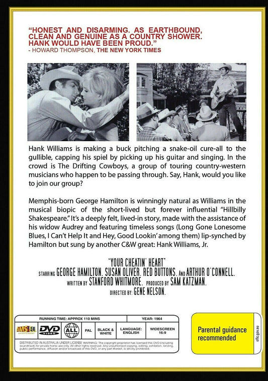 Buy Online Your Cheatin' Heart (1964) - DVD  - George Hamilton, Susan Oliver | Best Shop for Old classic and hard to find movies on DVD - Timeless Classic DVD