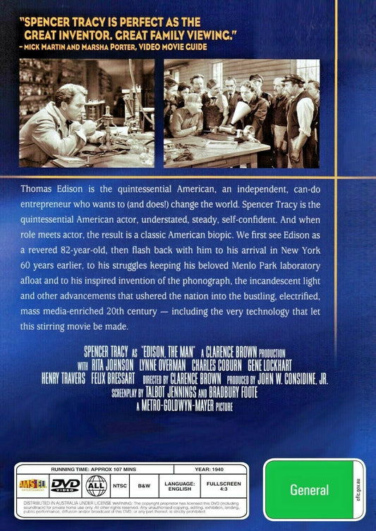 Buy Online Edison, the Man (1940) - DVD - Spencer Tracy, Rita Johnson | Best Shop for Old classic and hard to find movies on DVD - Timeless Classic DVD