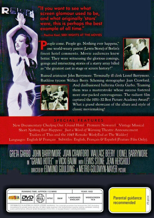 Buy Online Grand Hotel  (1932) - DVD -NEW - Greta Garbo, John Barrymore | Best Shop for Old classic and hard to find movies on DVD - Timeless Classic DVD