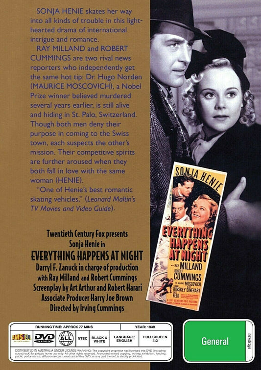 Buy Online Everything Happens at Night  (1939) - DVD - Sonja Henie, Ray Milland | Best Shop for Old classic and hard to find movies on DVD - Timeless Classic DVD