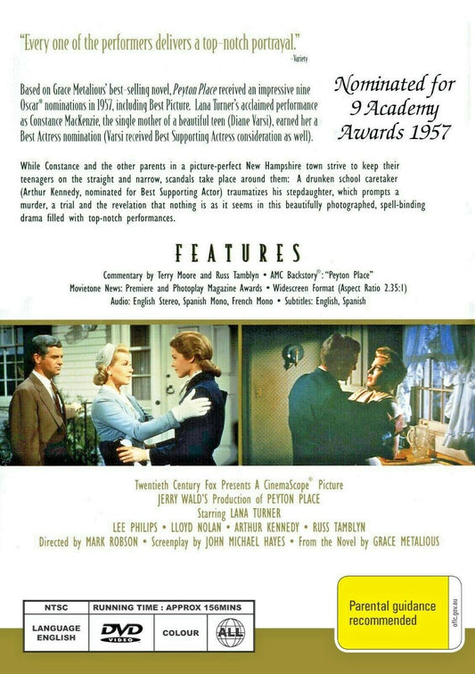 Buy Online Peyton Place - 1957 - DVD - Lana Turner, Lee Philips | Best Shop for Old classic and hard to find movies on DVD - Timeless Classic DVD
