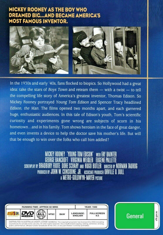 Buy Online Young Tom Edison (1940) - DVD - Mickey Rooney, Fay Bainter | Best Shop for Old classic and hard to find movies on DVD - Timeless Classic DVD