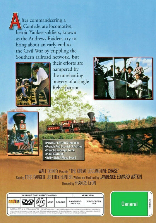 Buy Online The Great Locomotive Chase (1956) - DVD - Fess Parker, Jeffrey Hunter | Best Shop for Old classic and hard to find movies on DVD - Timeless Classic DVD