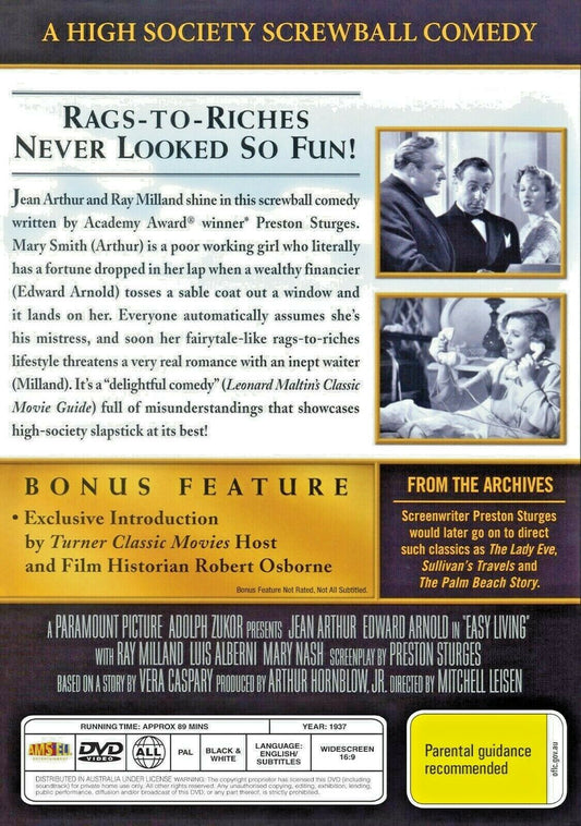 Buy Online Easy Living (1937) - DVD - Jean Arthur, Edward Arnold | Best Shop for Old classic and hard to find movies on DVD - Timeless Classic DVD