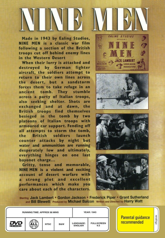 Buy Online Nine Men - DVD - Jack Lambert, Grant Sutherland | Best Shop for Old classic and hard to find movies on DVD - Timeless Classic DVD