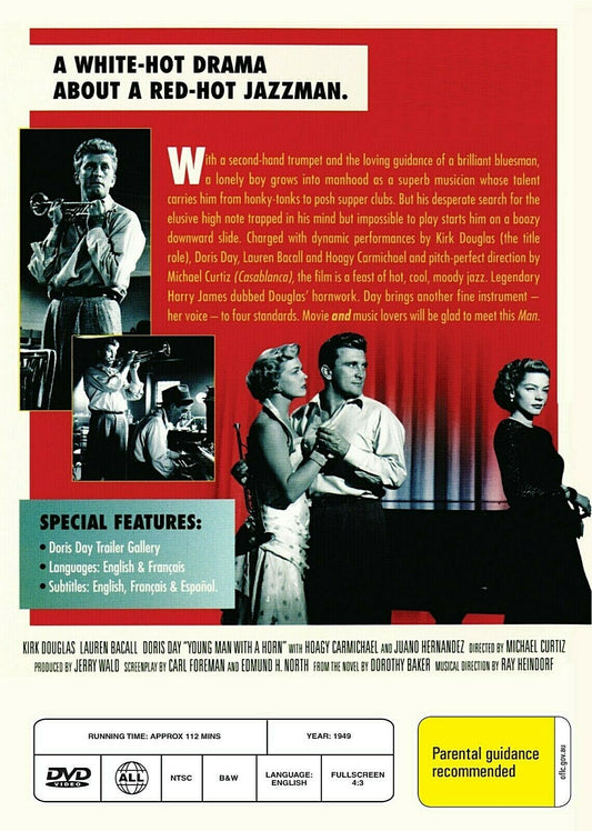 Buy Online Young Man with a Horn (1950) - DVD - Kirk Douglas, Lauren Bacall | Best Shop for Old classic and hard to find movies on DVD - Timeless Classic DVD