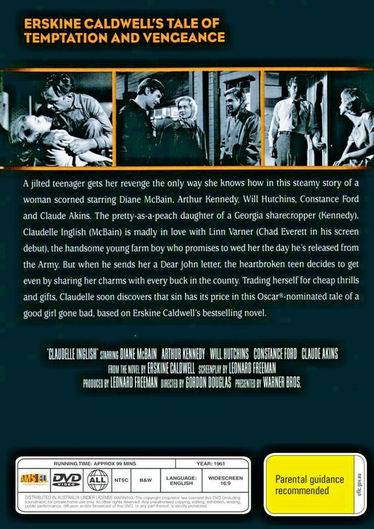 Buy Online Claudelle Inglish (1961) - DVD - Diane McBain, Arthur Kennedy | Best Shop for Old classic and hard to find movies on DVD - Timeless Classic DVD