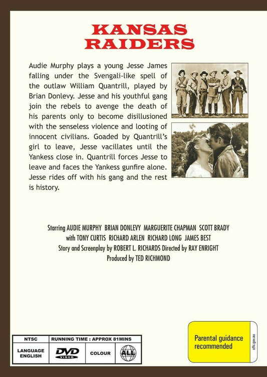 Buy Online Kansas Raiders - DVD - Audie Murphy, Brian Donlevy - WESTERN | Best Shop for Old classic and hard to find movies on DVD - Timeless Classic DVD