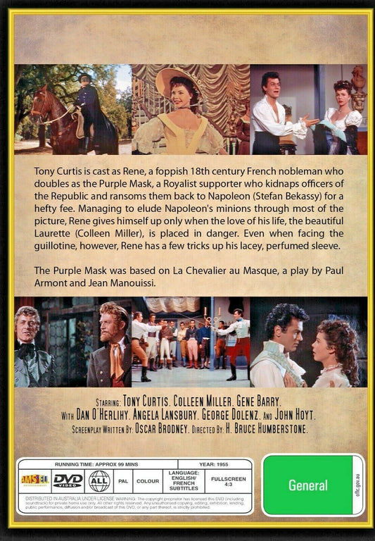 Buy Online The Purple Mask (1955) - DVD - Tony Curtis, Colleen Miller | Best Shop for Old classic and hard to find movies on DVD - Timeless Classic DVD