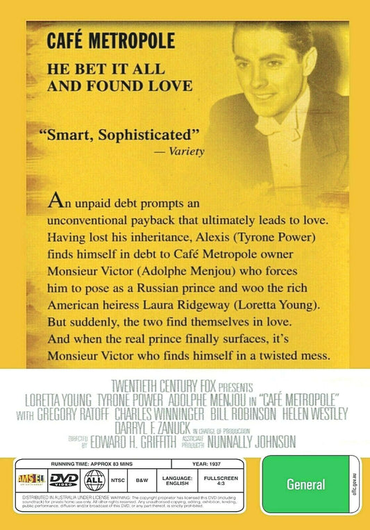Buy Online Cafe Metropole (1937) - DVD - Loretta Young, Tyrone Power | Best Shop for Old classic and hard to find movies on DVD - Timeless Classic DVD