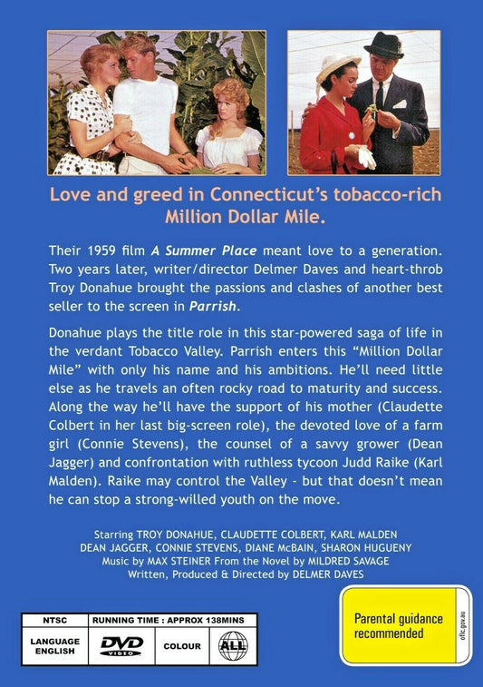 Buy Online Parrish (1961) - DVD - NEW - Claudette Colbert, Troy Donahue | Best Shop for Old classic and hard to find movies on DVD - Timeless Classic DVD