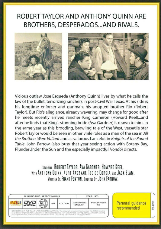 Buy Online Ride, Vaquero! (1953) - DVD - NEW - Robert Taylor, Ava Gardner, Howard Keel | Best Shop for Old classic and hard to find movies on DVD - Timeless Classic DVD