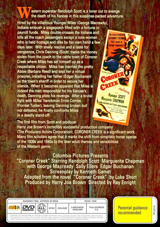 Buy Online Coroner Creek (1948) - DVD  - Randolph Scott, Marguerite Chapman - WESTERN | Best Shop for Old classic and hard to find movies on DVD - Timeless Classic DVD