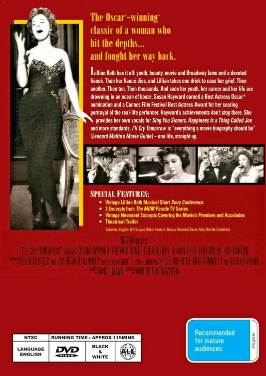 Buy Online I'll Cry Tomorrow (1955) - DVD  - Susan Hayward, Richard Conte | Best Shop for Old classic and hard to find movies on DVD - Timeless Classic DVD