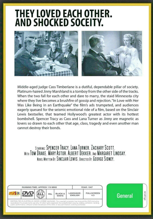 Buy Online Cass Timberlane (1947) - DVD - Spencer Tracy, Lana Turner | Best Shop for Old classic and hard to find movies on DVD - Timeless Classic DVD